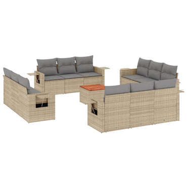 vidaXL Salon de jardin 13 pcs avec coussins Résine tressée Beige