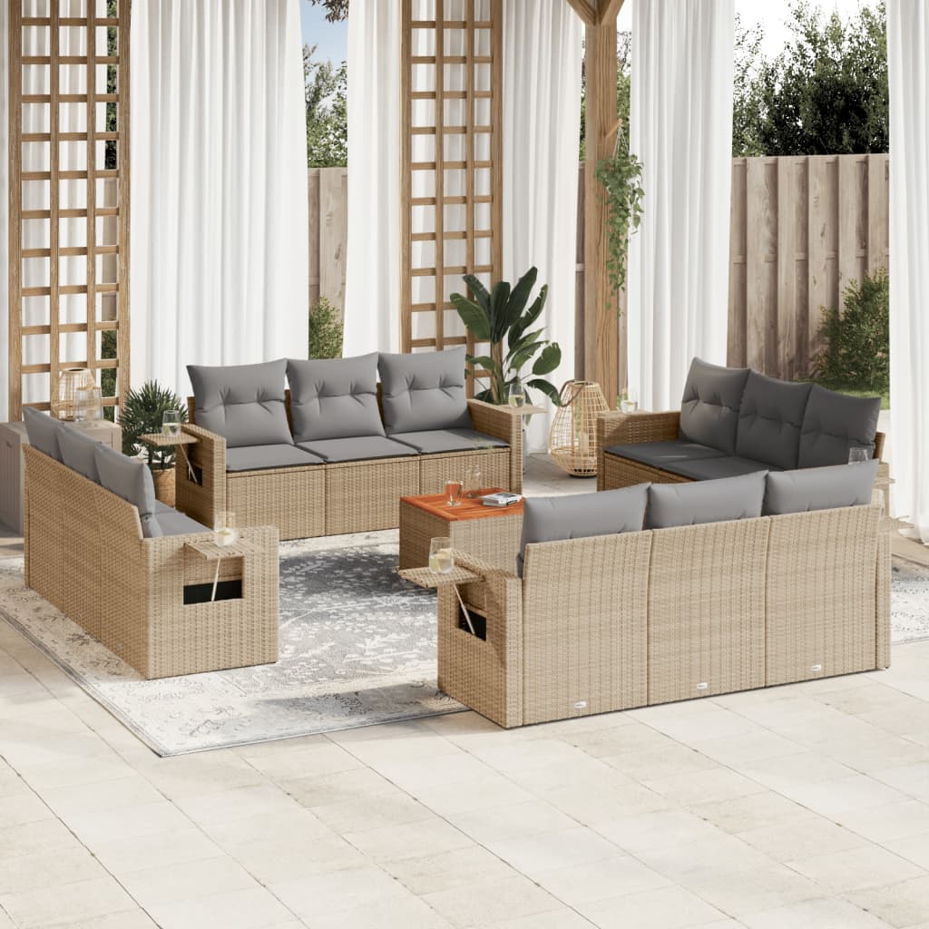 vidaXL Salon de jardin 13 pcs avec coussins Résine tressée Beige