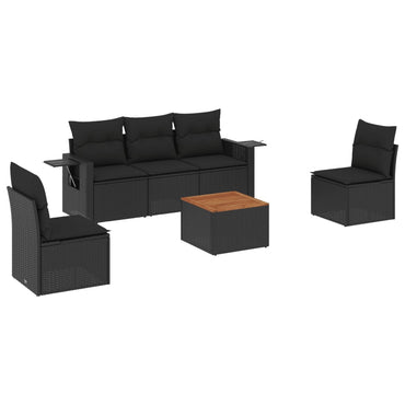 vidaXL Salon de jardin 6 pcs avec coussins Noir Résine tressée