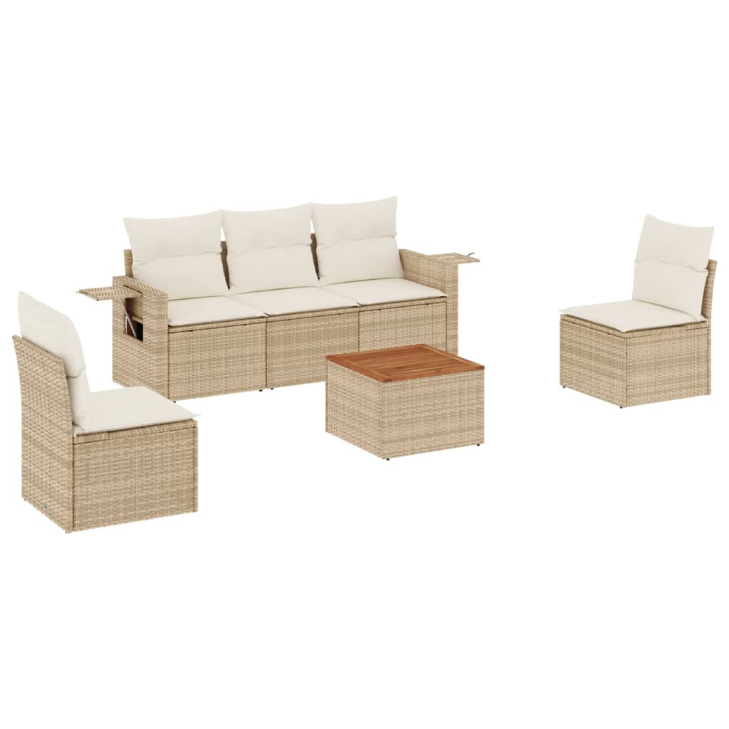vidaXL Salon de jardin 6 pcs avec coussins beige résine tressée
