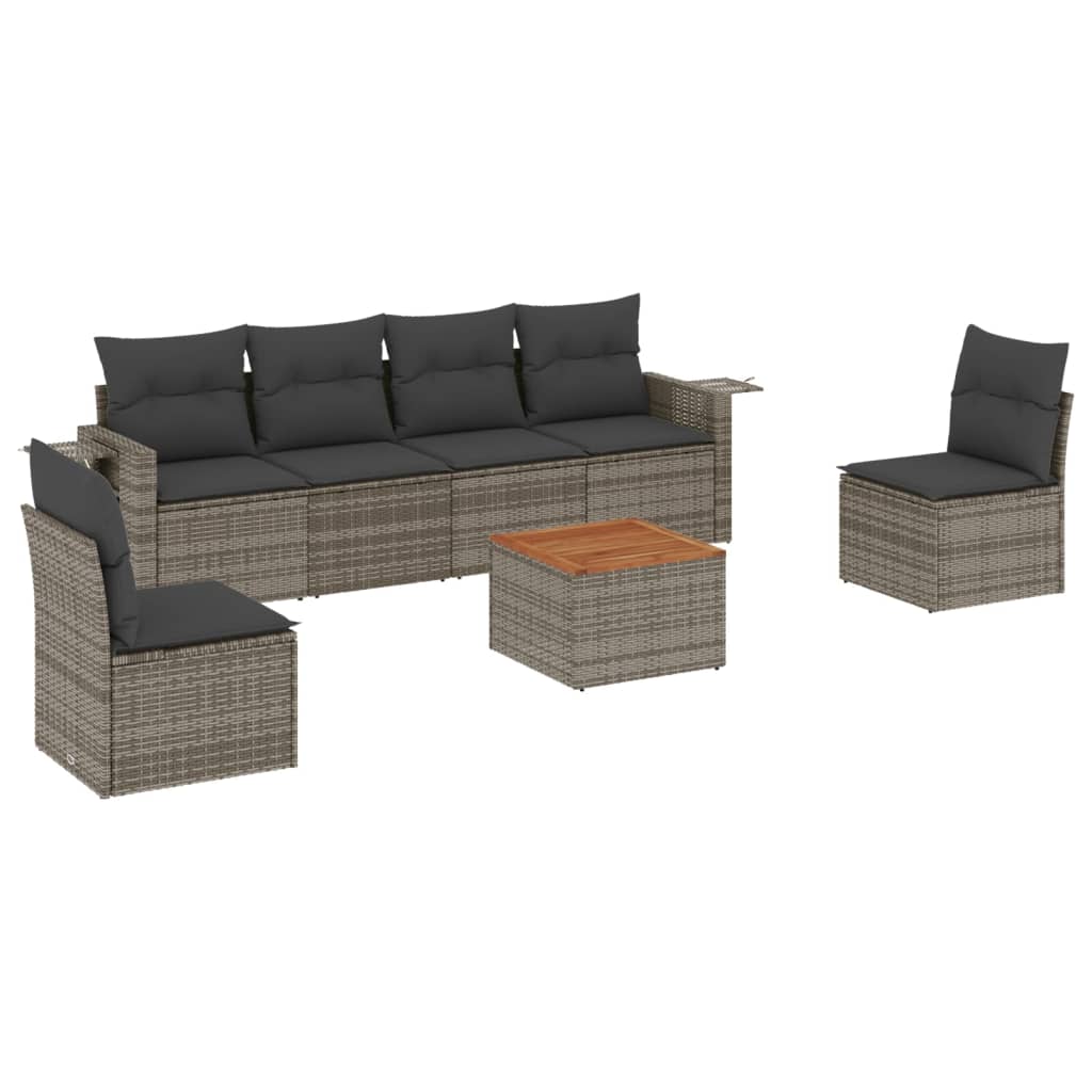 vidaXL Ensemble de canapés de jardin 7 pcs avec coussins Gris Résine tressée