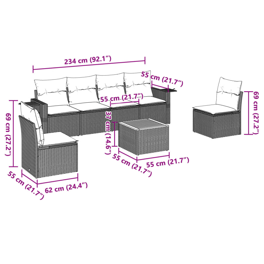 vidaXL Ensemble de canapés de jardin 7 pcs avec coussins Gris Résine tressée
