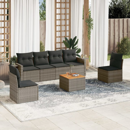 vidaXL Ensemble de canapés de jardin 7 pcs avec coussins Gris Résine tressée