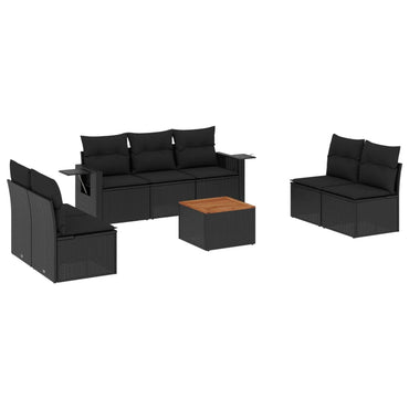 vidaXL Ensemble de canapés de jardin 8 pièces avec coussins résine tressée noir
