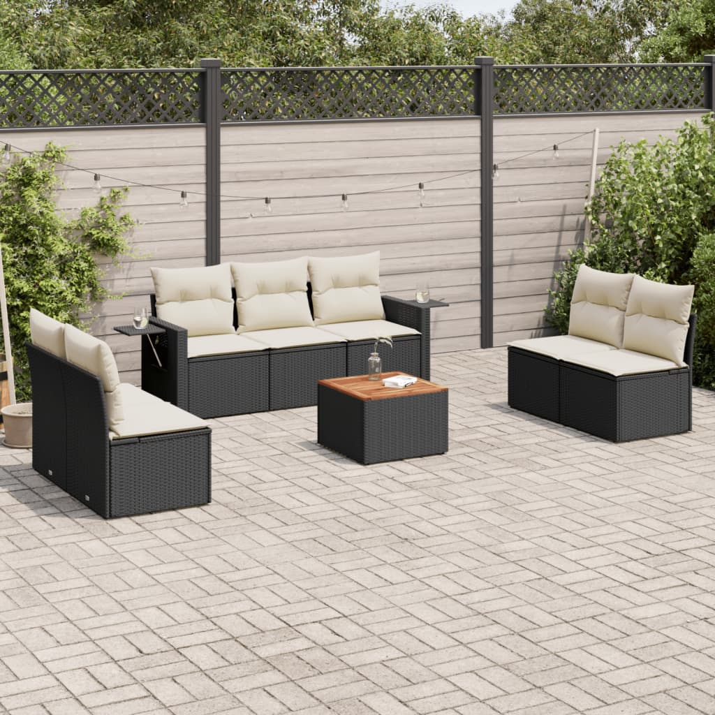 vidaXL Ensemble de canapés de jardin 8 pièces avec coussins résine tressée noir