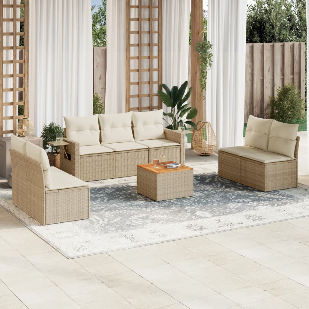 vidaXL Canapé d'angle de jardin 8 pcs avec coussins Résine tressée Beige