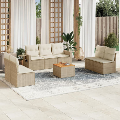 vidaXL Canapé d'angle de jardin 8 pcs avec coussins Résine tressée Beige