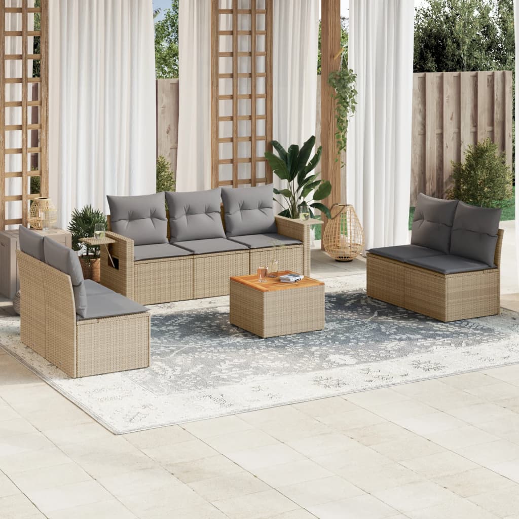 vidaXL Canapé d'angle de jardin 8 pcs avec coussins Résine tressée Beige