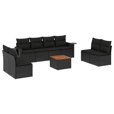 vidaXL Salon de jardin 9 pcs avec coussins Noir Résine tressée