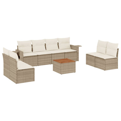 vidaXL Salon de jardin 9 pcs avec coussins Résine tressée Beige