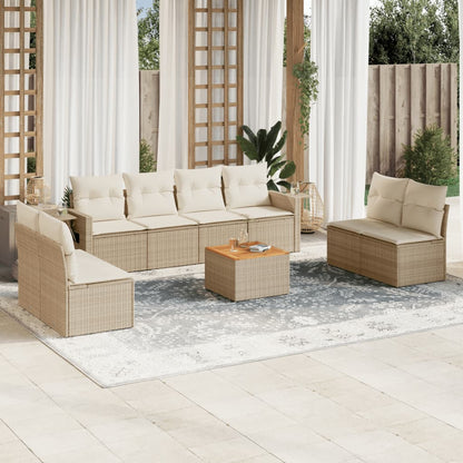 vidaXL Salon de jardin 9 pcs avec coussins Résine tressée Beige