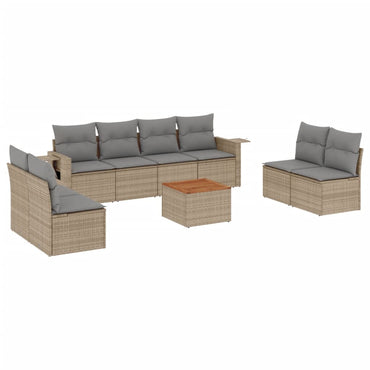 vidaXL Salon de jardin 9 pcs avec coussins Résine tressée Beige
