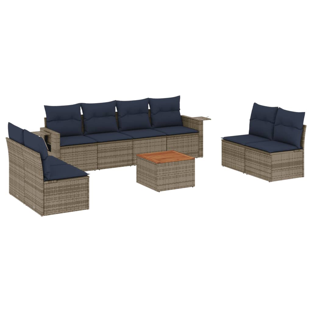 9-teiliges Gartensofa-Set mit Kissen, grau, Polyrattan