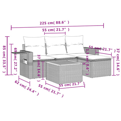 vidaXL Ensemble de canapés de jardin 5 pcs avec coussins, résine tressée noire