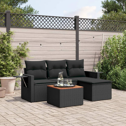 vidaXL Ensemble de canapés de jardin 5 pcs avec coussins, résine tressée noire