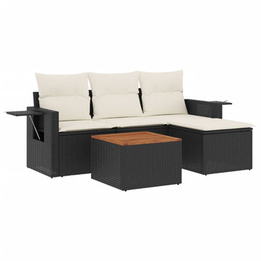 vidaXL Ensemble de canapés de jardin 5 pcs avec coussins, résine tressée noire
