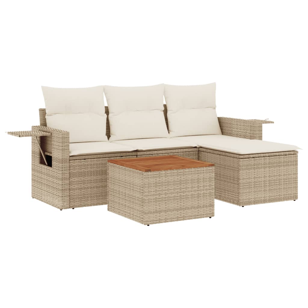 vidaXL Ensemble de canapés de jardin 5 pcs avec coussins Beige résine tressée