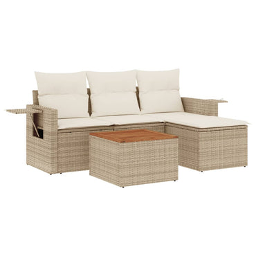 vidaXL Ensemble de canapés de jardin 5 pcs avec coussins Beige résine tressée
