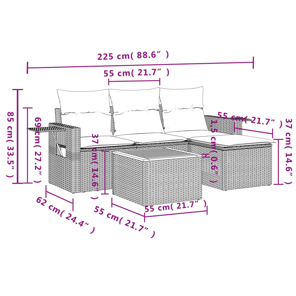 vidaXL Ensemble de canapés de jardin 5 pcs avec coussins Beige résine tressée