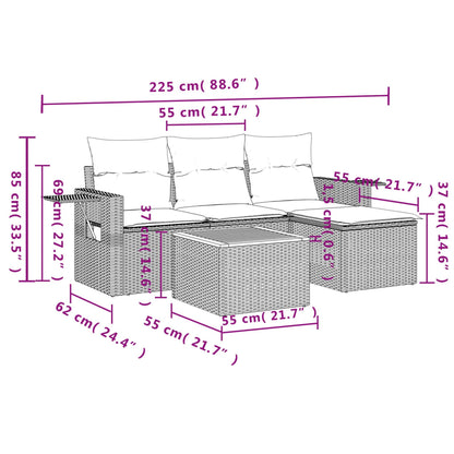 vidaXL Ensemble de canapés de jardin 5 pcs avec coussins Beige résine tressée