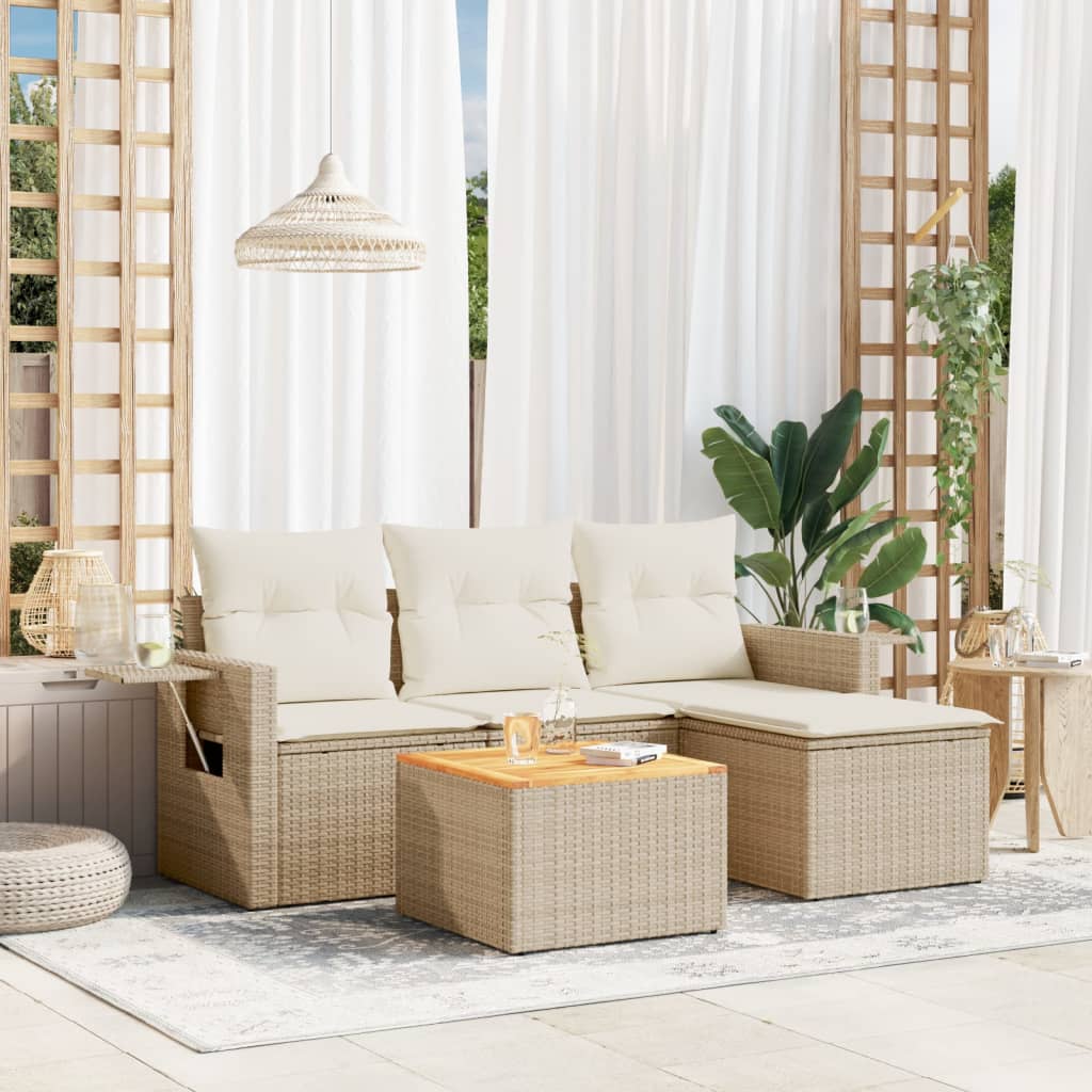 vidaXL Ensemble de canapés de jardin 5 pcs avec coussins Beige résine tressée