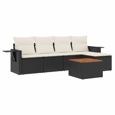 vidaXL Salon de jardin 6 pcs avec coussins Noir Résine tressée