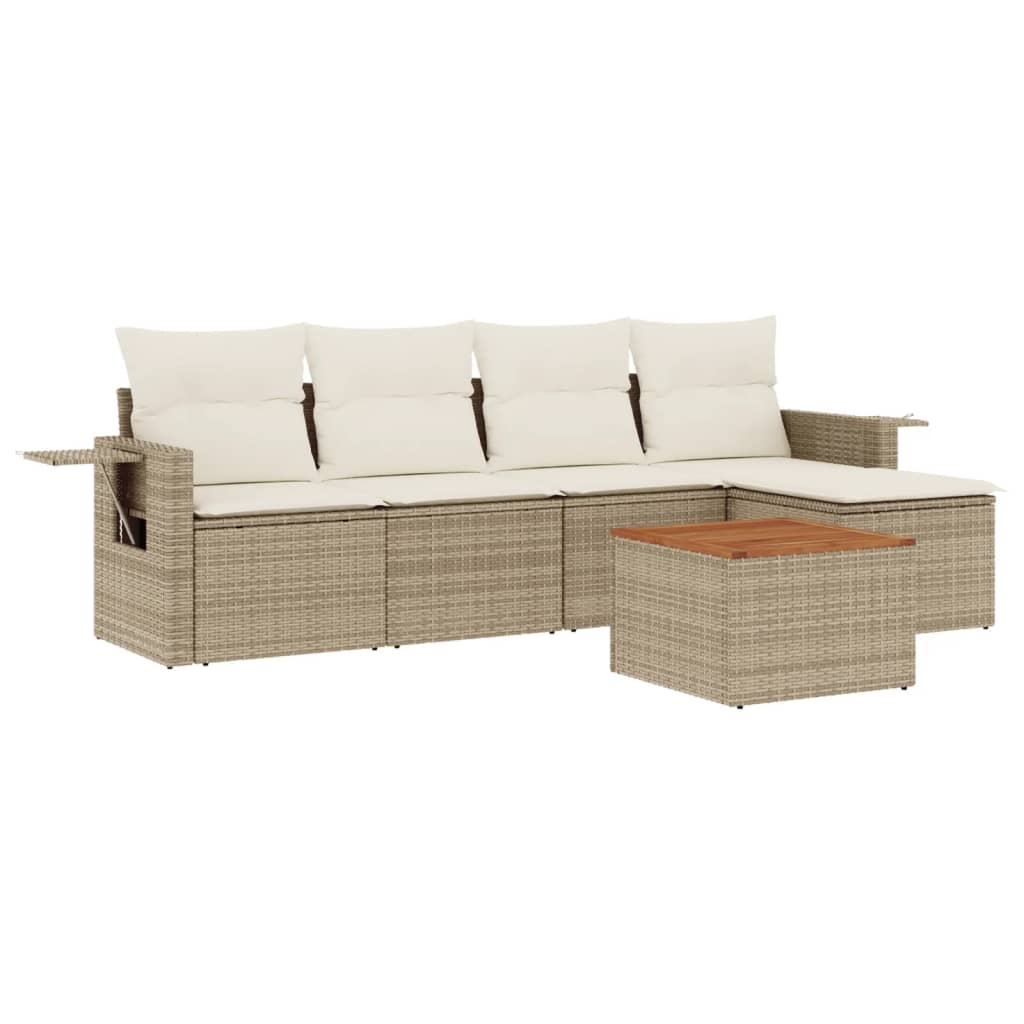 vidaXL Salon de jardin 6 pcs avec coussins beige résine tressée