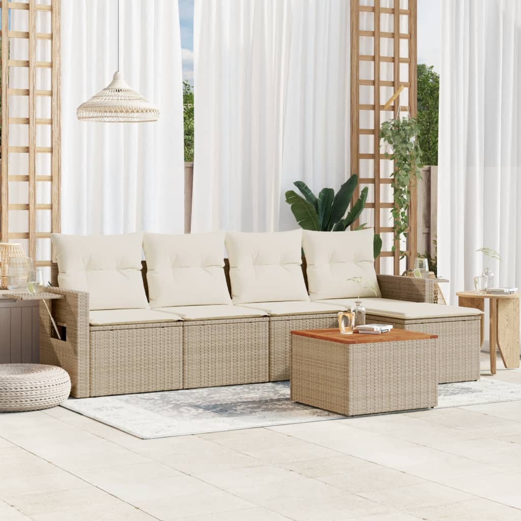 vidaXL Salon de jardin 6 pcs avec coussins beige résine tressée