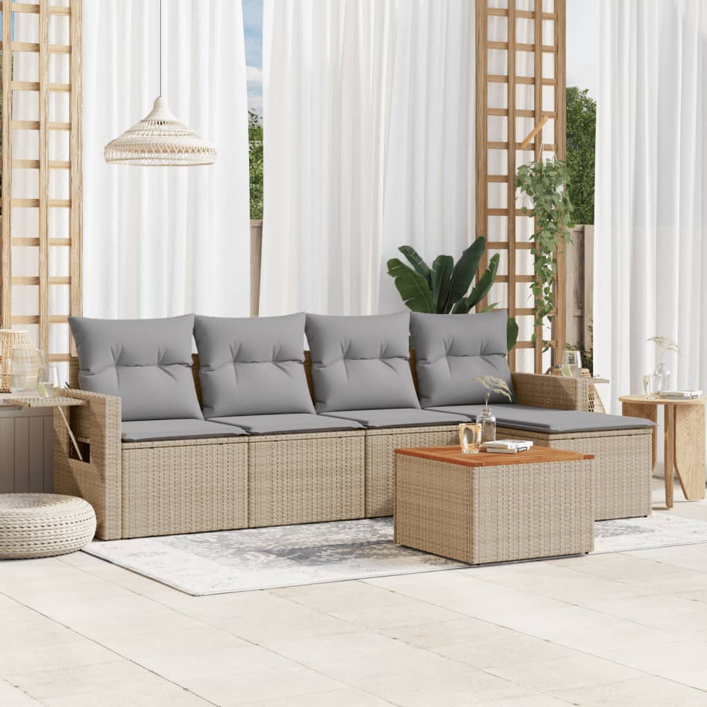 vidaXL Salon de jardin 6 pcs avec coussins beige résine tressée