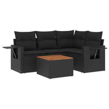 vidaXL Ensemble de canapés de jardin 5 pcs avec coussins, résine tressée noire