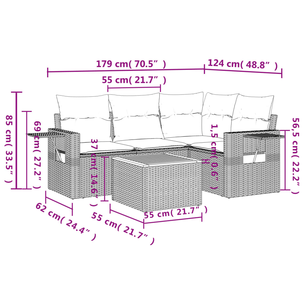 vidaXL Ensemble de canapés de jardin 5 pcs avec coussins Beige résine tressée