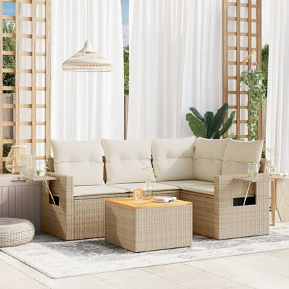vidaXL Ensemble de canapés de jardin 5 pcs avec coussins Beige résine tressée
