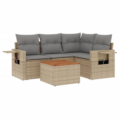 vidaXL Ensemble de canapés de jardin 5 pcs avec coussins Beige résine tressée