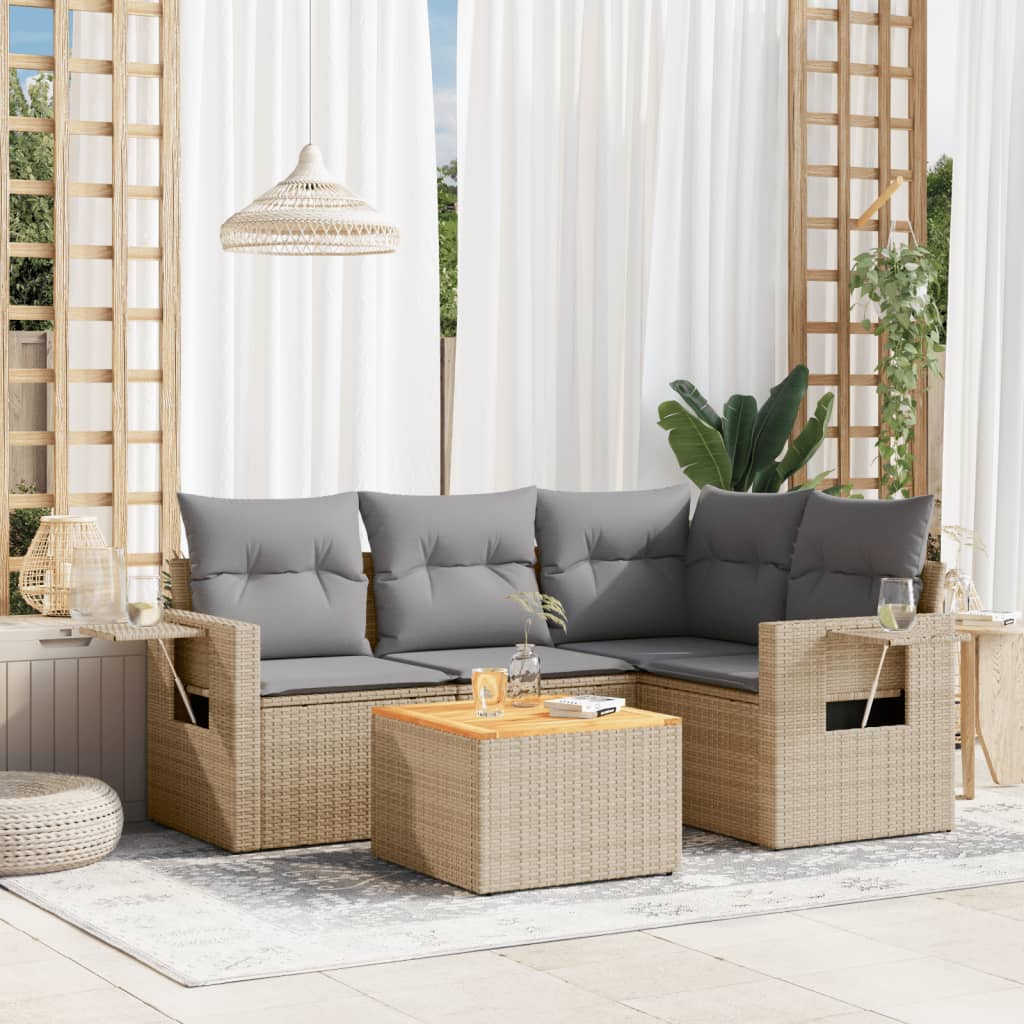vidaXL Ensemble de canapés de jardin 5 pcs avec coussins Beige résine tressée