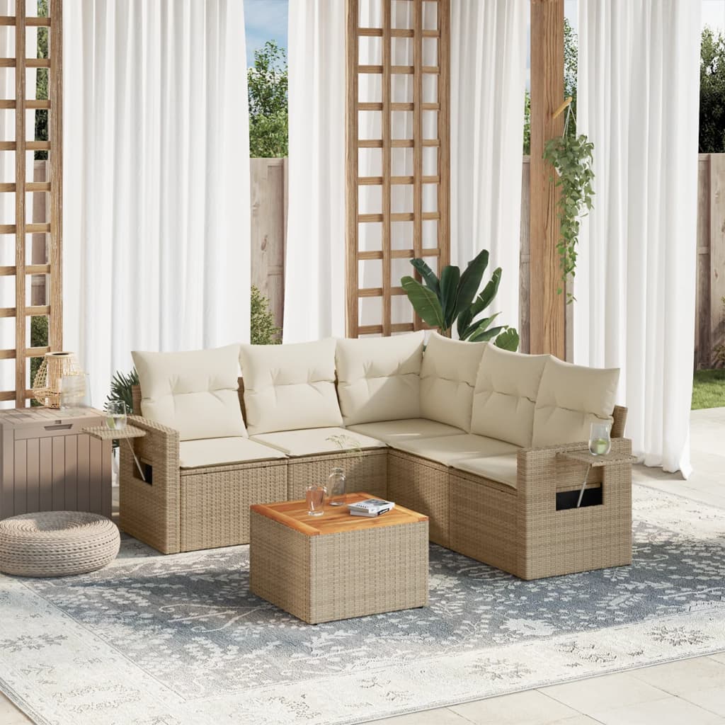 vidaXL Salon de jardin 6 pcs avec coussins beige résine tressée
