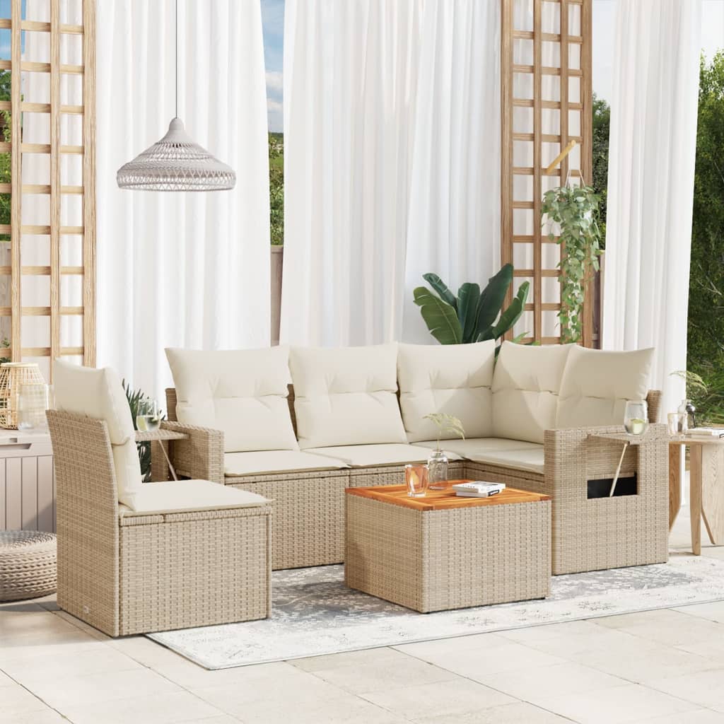 vidaXL Salon de jardin 6 pcs avec coussins beige résine tressée