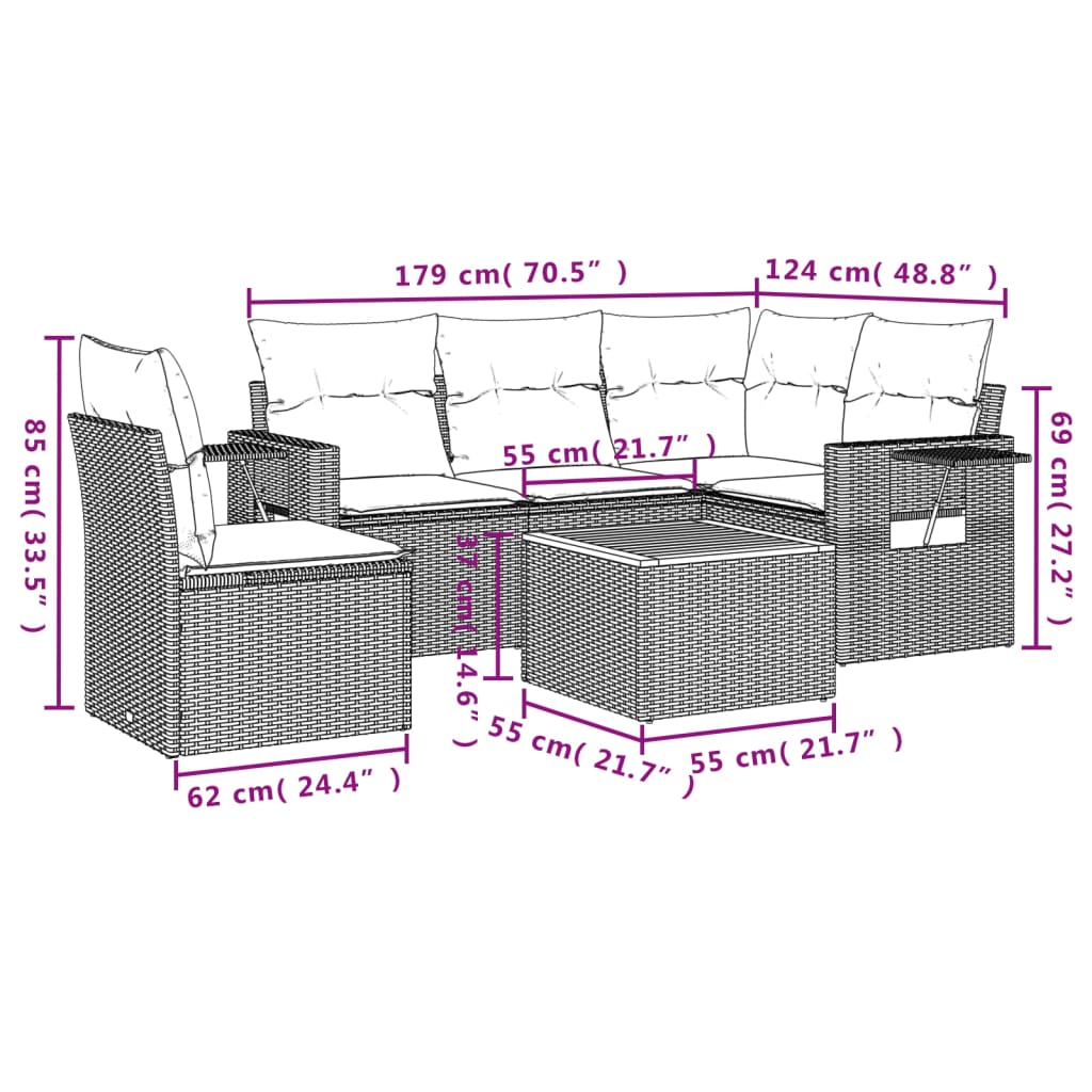 vidaXL Ensemble de canapés de jardin 6 pcs avec coussins gris résine tressée