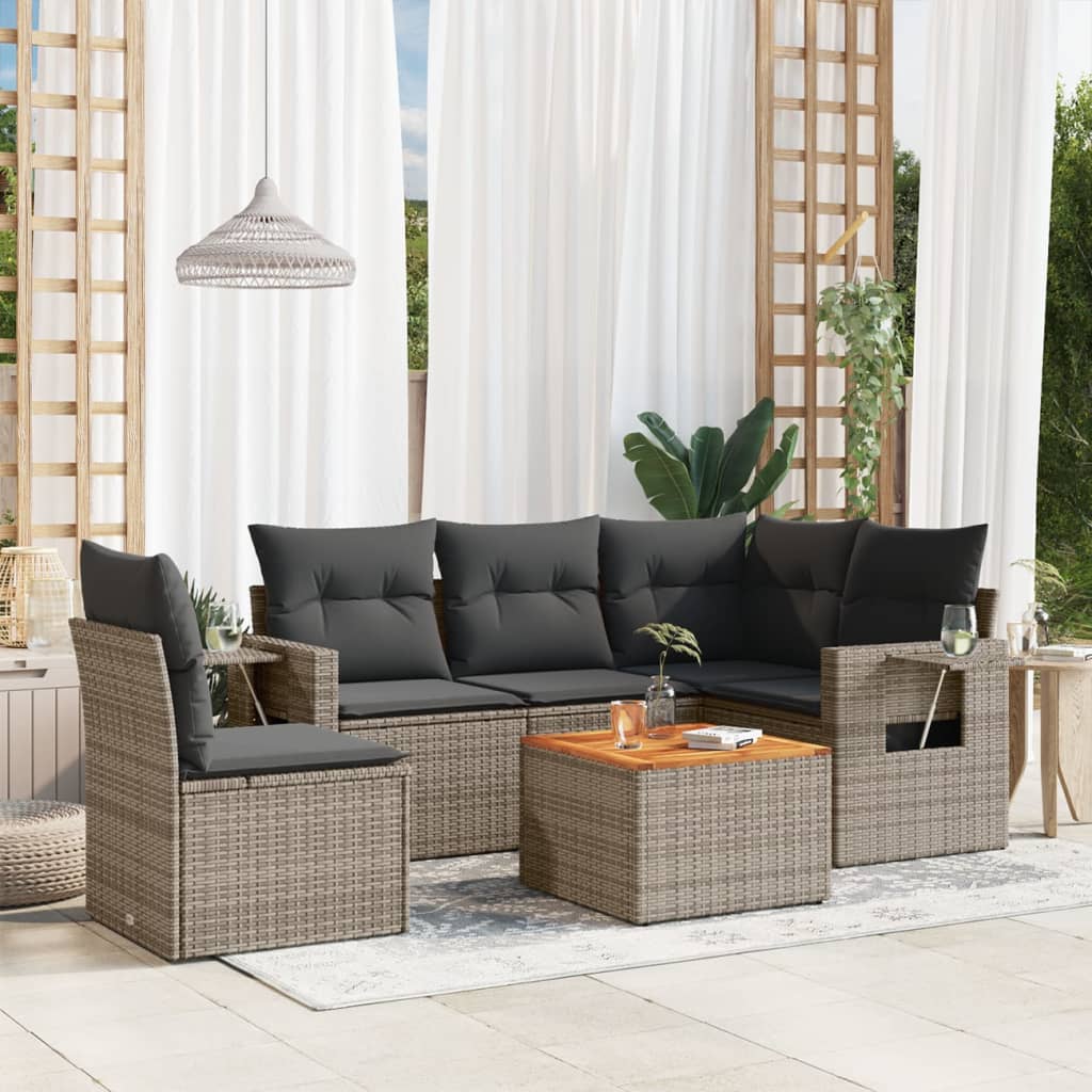 vidaXL Ensemble de canapés de jardin 6 pcs avec coussins gris résine tressée