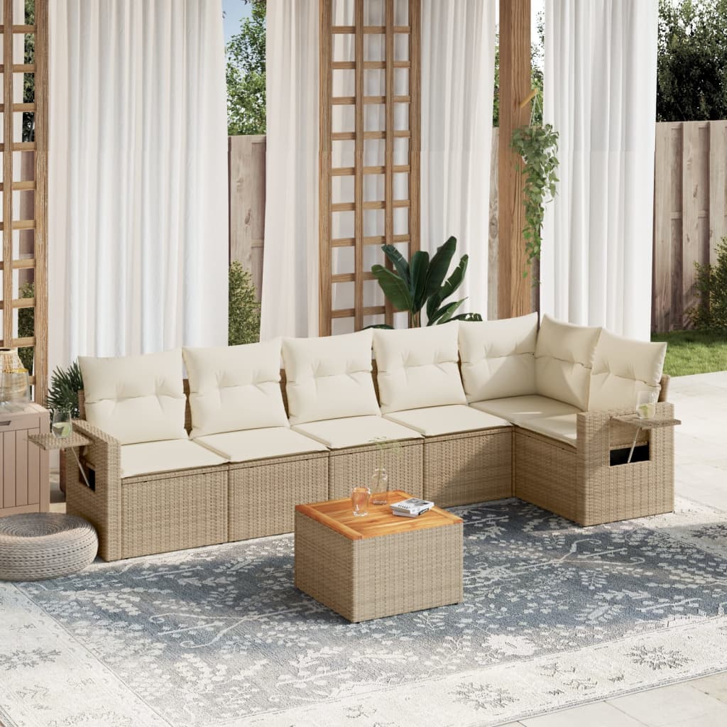 vidaXL Salon de jardin 7 pièces avec coussins en résine tressée beige