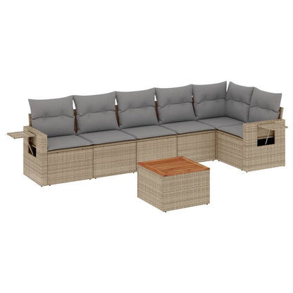 vidaXL Salon de jardin 7 pièces avec coussins en résine tressée beige