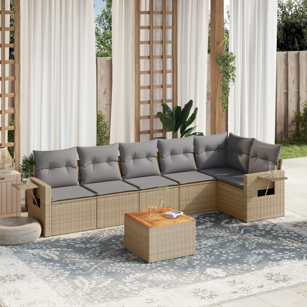 vidaXL Salon de jardin 7 pièces avec coussins en résine tressée beige