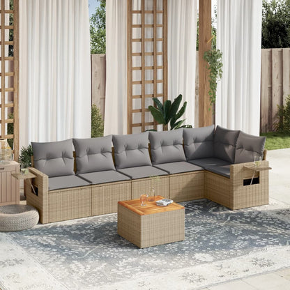 vidaXL Salon de jardin 7 pièces avec coussins en résine tressée beige
