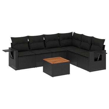 vidaXL Salon de jardin 7 pcs avec coussins Noir Résine tressée