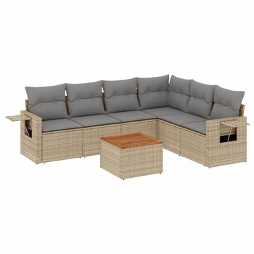 vidaXL Salon de jardin 7 pièces avec coussins en résine tressée beige