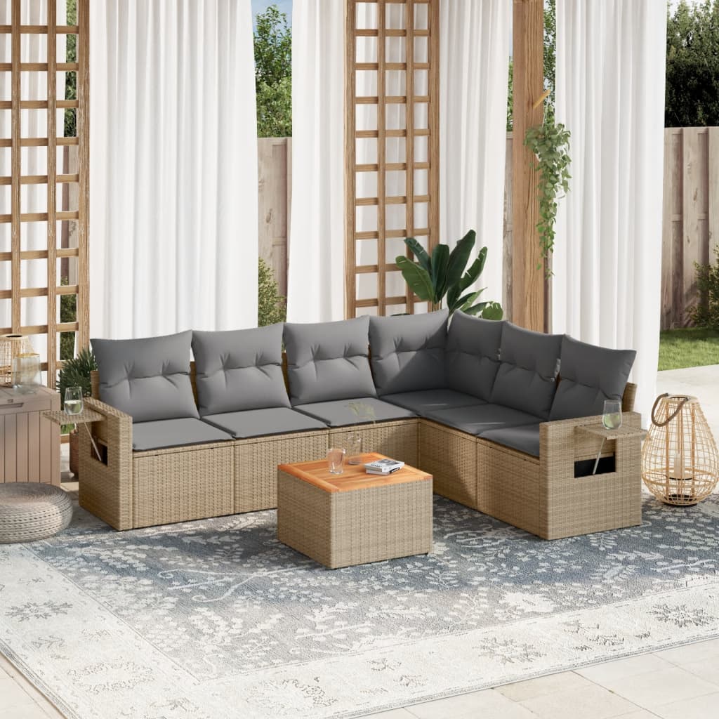 vidaXL Salon de jardin 7 pièces avec coussins en résine tressée beige