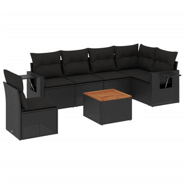 vidaXL Salon de jardin 7 pcs avec coussins Noir Résine tressée