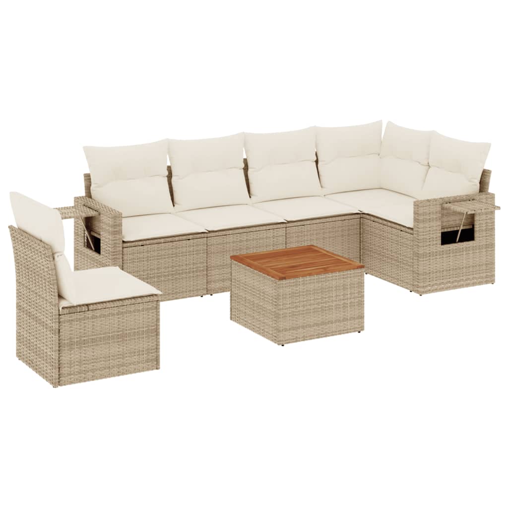 vidaXL Salon de jardin 7 pièces avec coussins en résine tressée beige