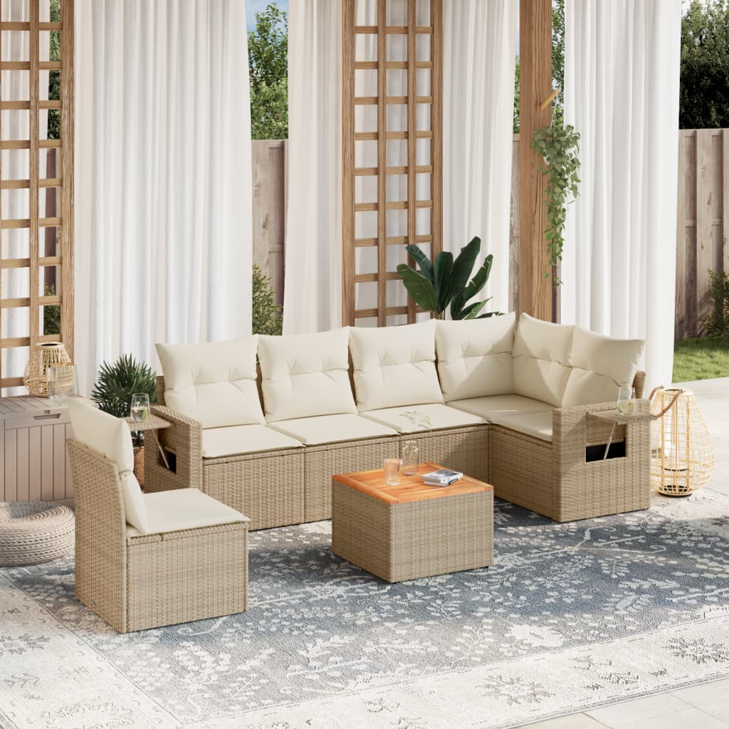 vidaXL Salon de jardin 7 pièces avec coussins en résine tressée beige