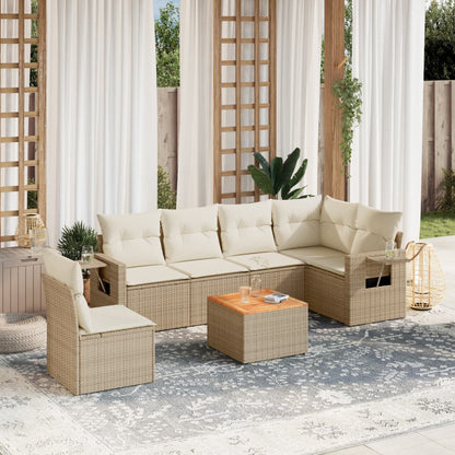 vidaXL Salon de jardin 7 pièces avec coussins en résine tressée beige