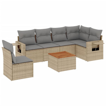 vidaXL Salon de jardin 7 pièces avec coussins en résine tressée beige